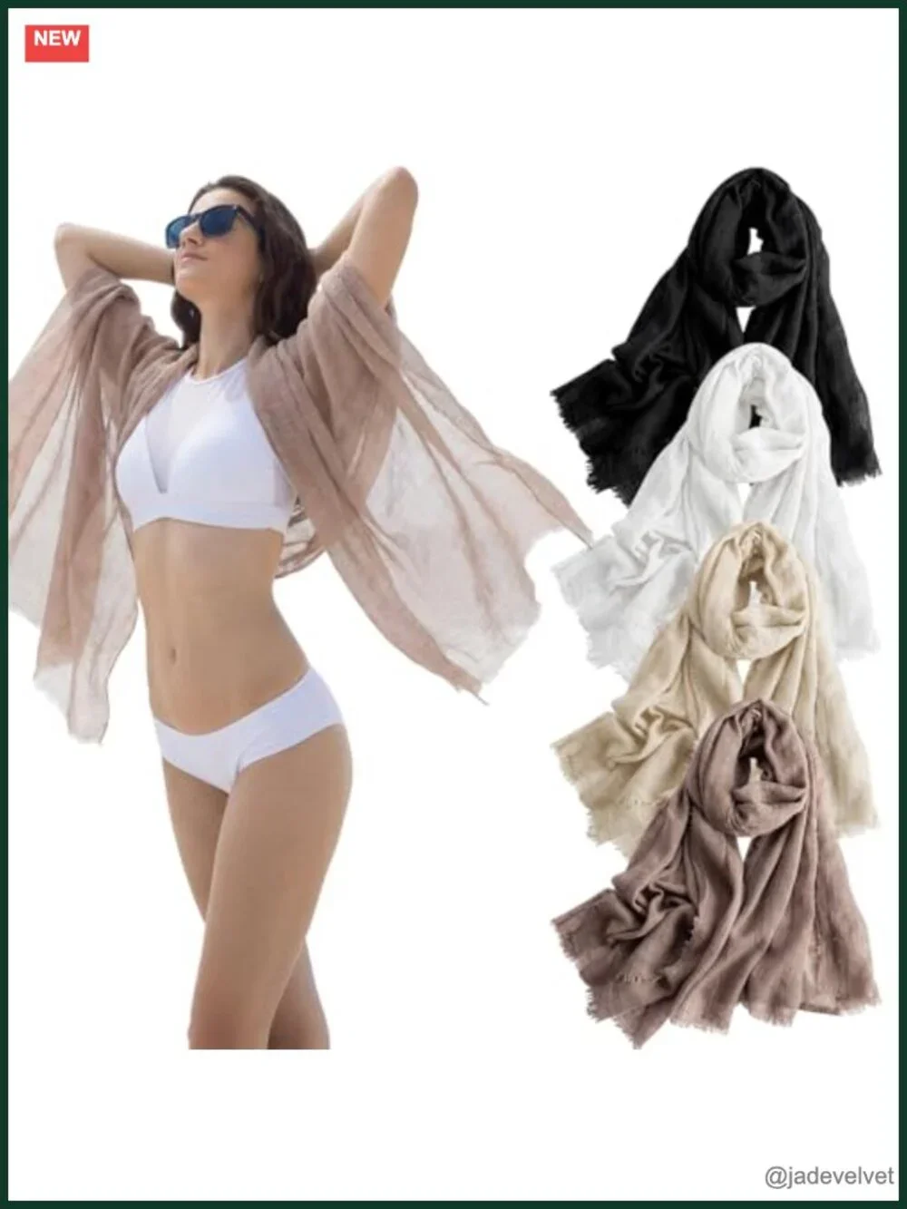 4 Pack Lightweight Linen Cotton Crinkle Scarves, 73x35 inch Beach Shawl Wrap
